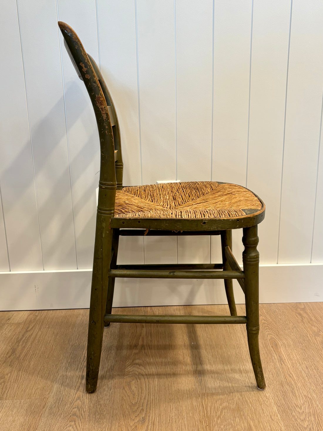 Antique Green Chair with Woven Seat