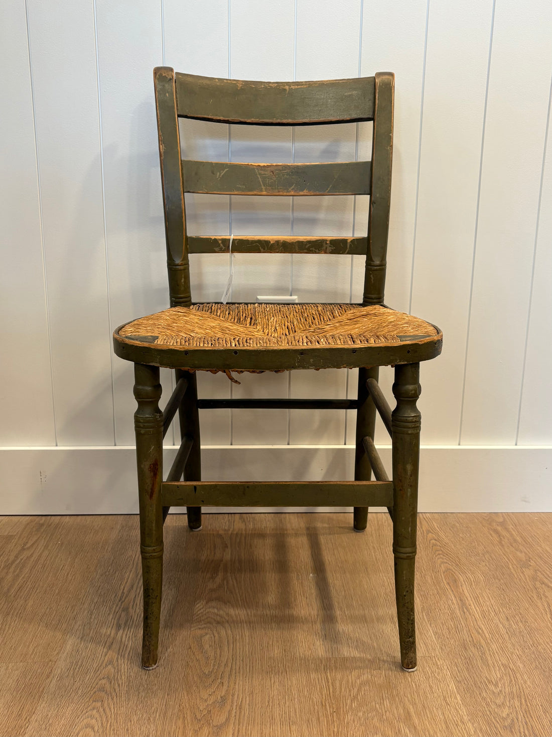 Antique Green Chair with Woven Seat