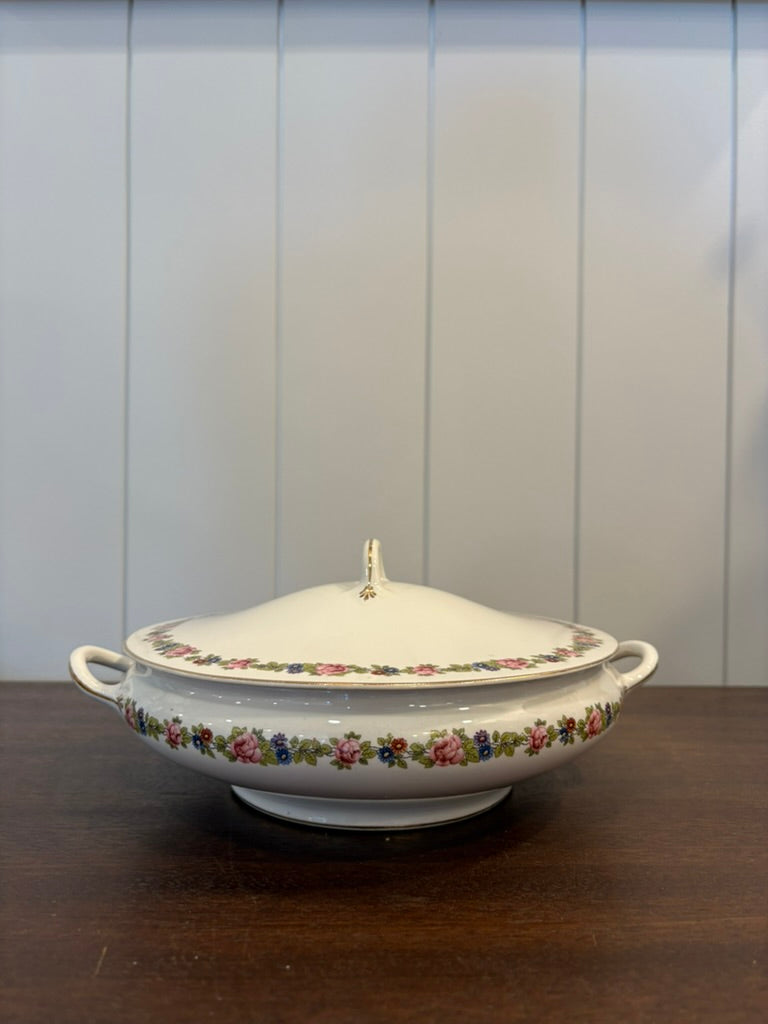 Vintage Porcelain Lidded Dish w/ Floral Pattern