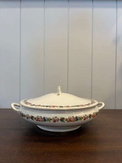 Vintage Porcelain Lidded Dish w/ Floral Pattern
