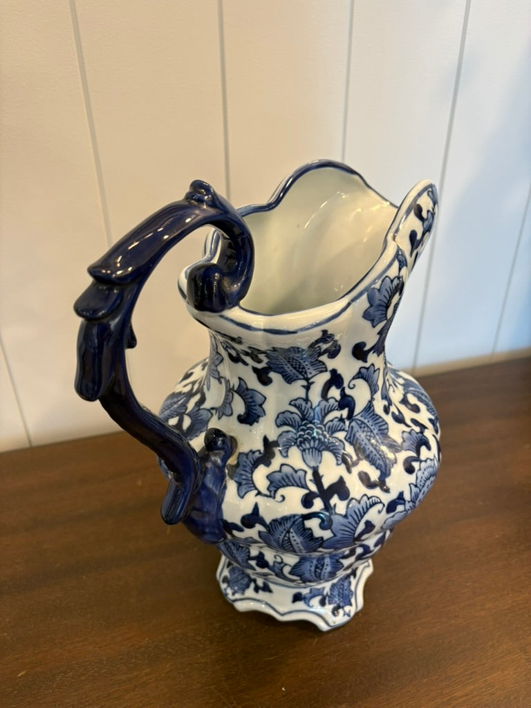 Vintage Porcelain Pitcher w/ Blue &amp; White Florals