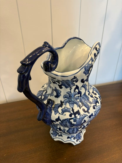Vintage Porcelain Pitcher w/ Blue &amp; White Florals