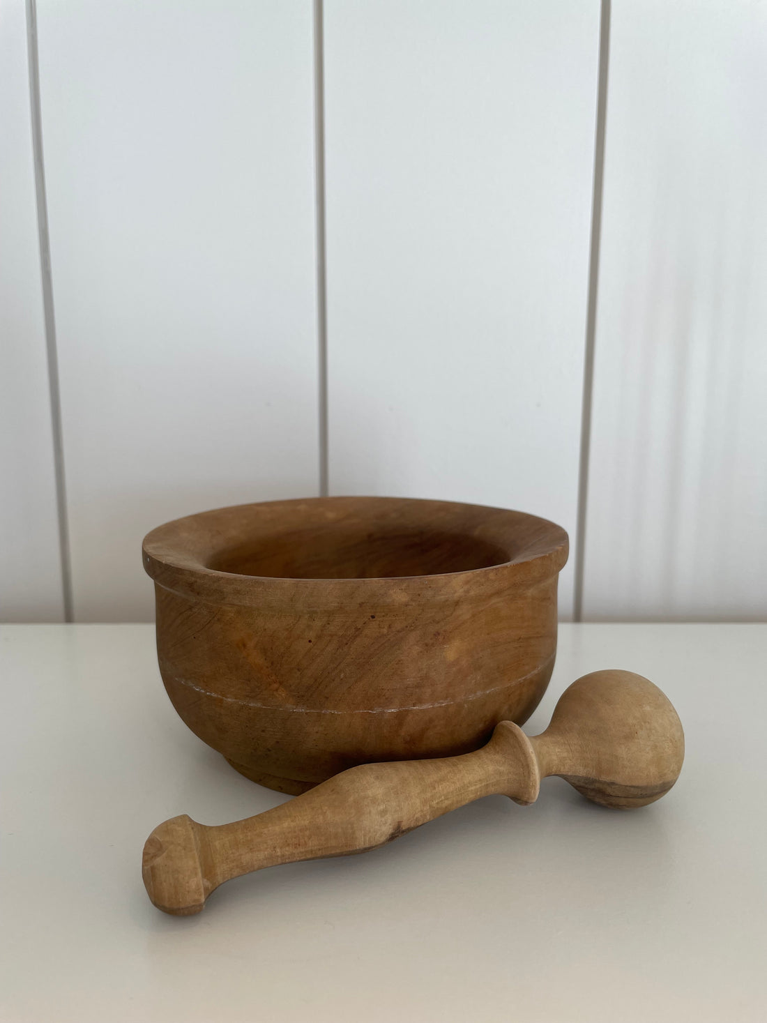 Vintage Wood Pestle &amp; Mortar Bowl