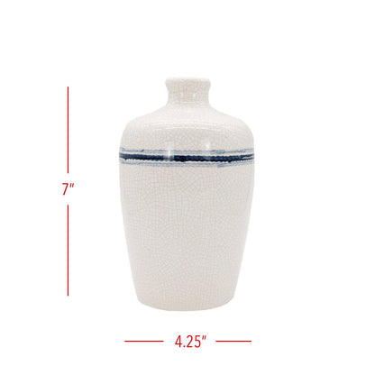 Edaline Ceramic Crackle Blue Stripe Jug Vase
