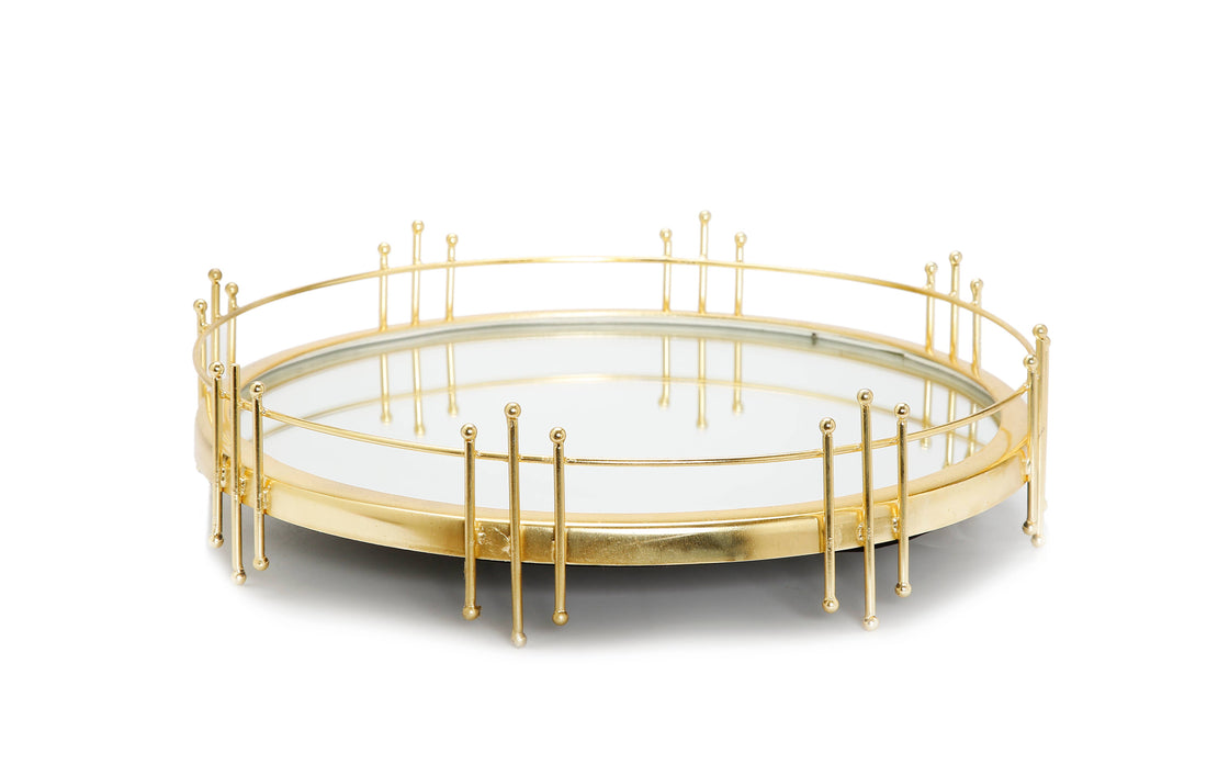 Round Mirror Tray with Gold Design