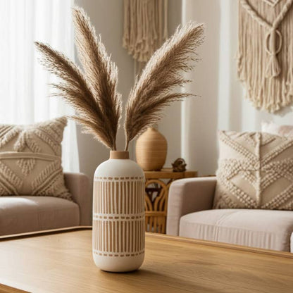 Ivory &amp; Tan Ceramic Aztec Vase