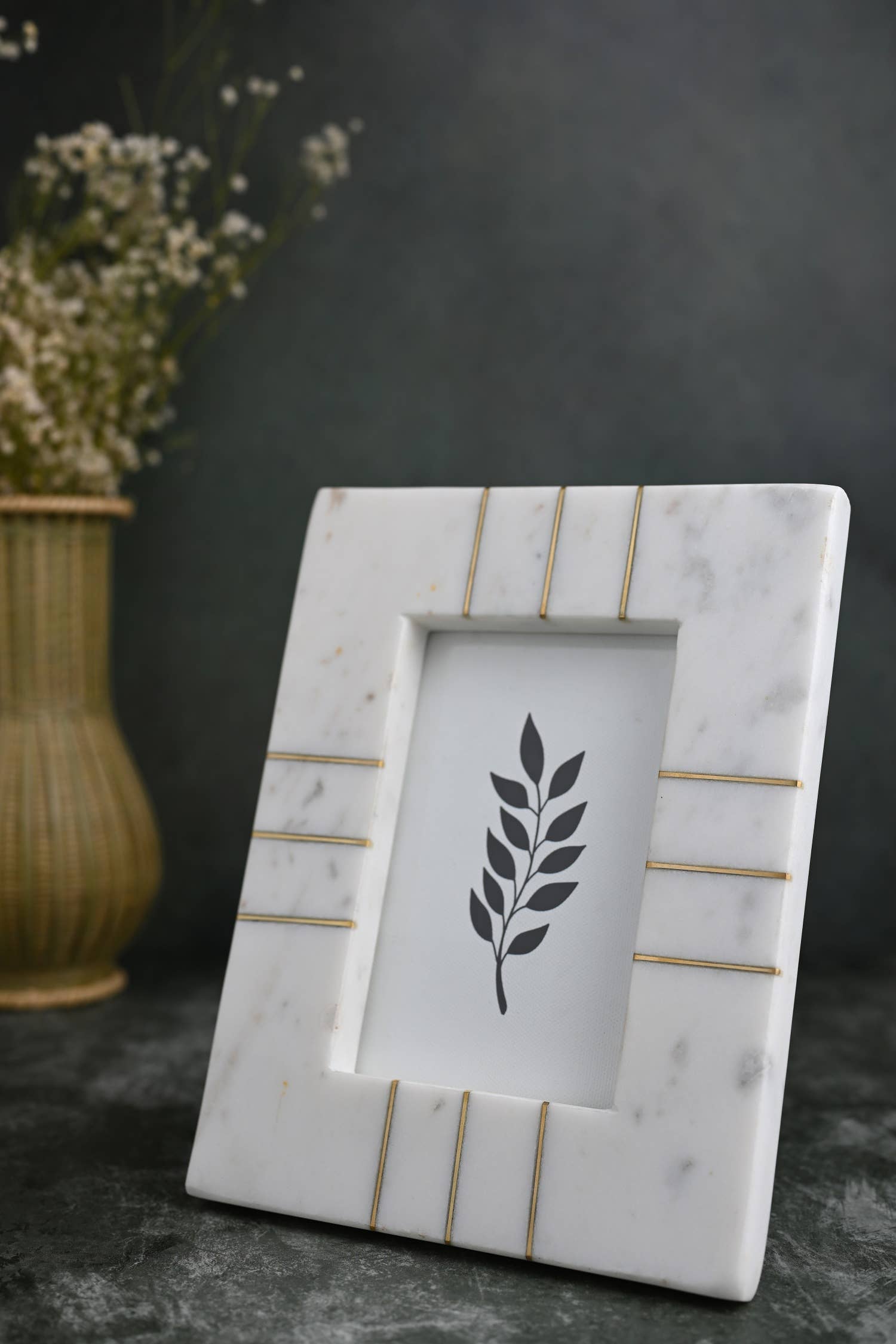 Natural Marble Frame with Brass Inlay - 5x7