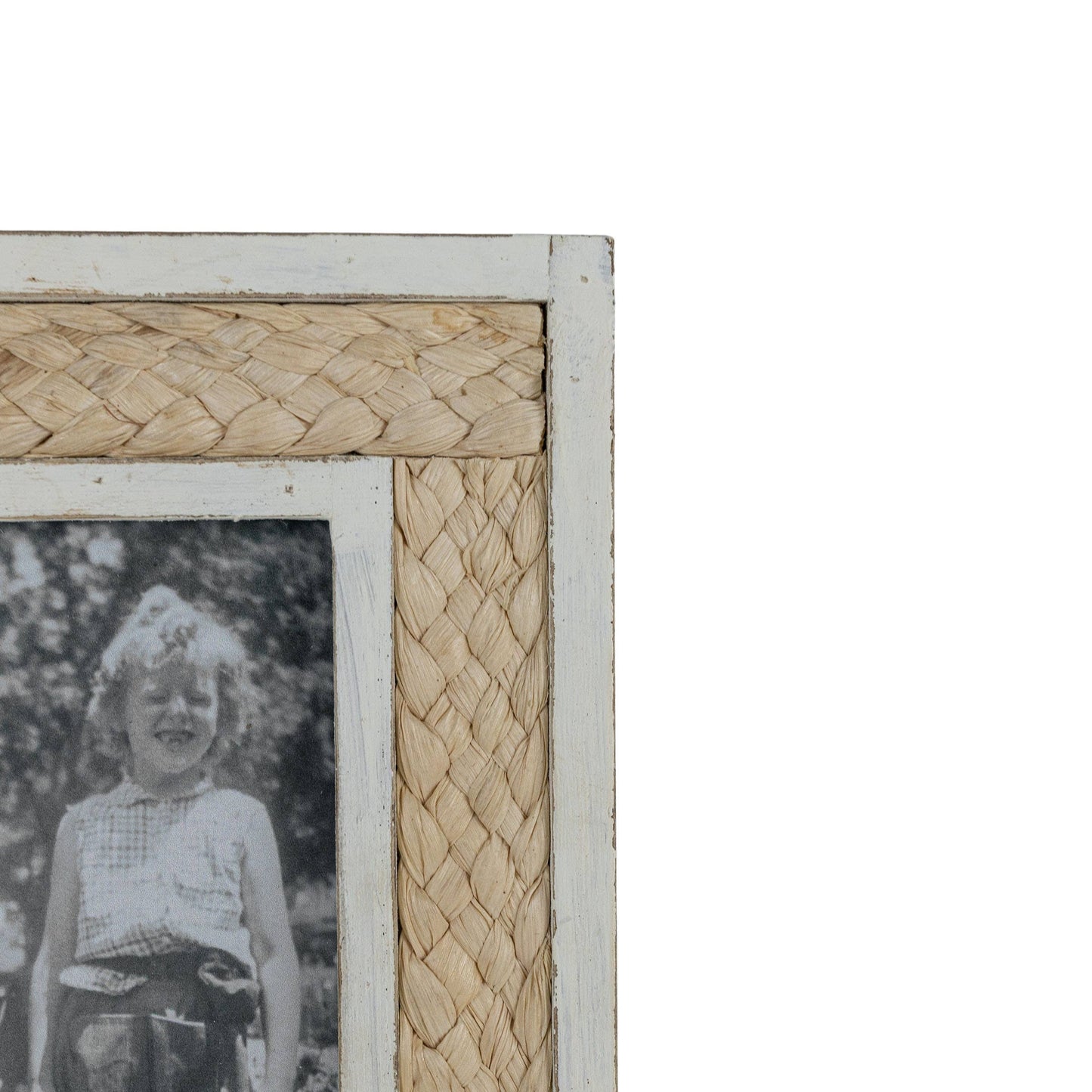 Woven Reed Picture Frame with White Border