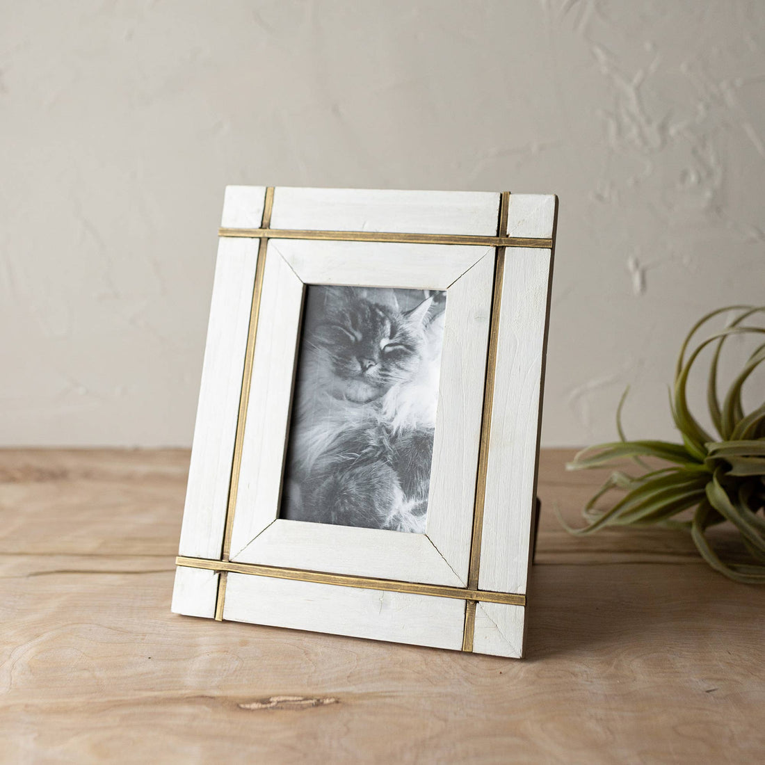 Henrie White Wood and Brass Border Frame