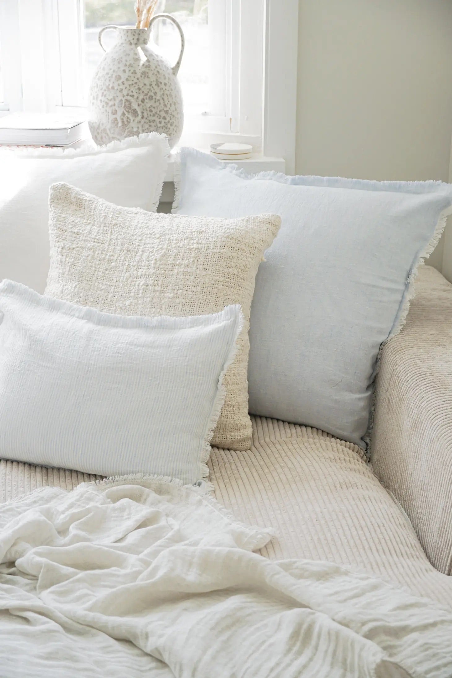 Sky Blue Cross Dye Linen Pillow - 20x20